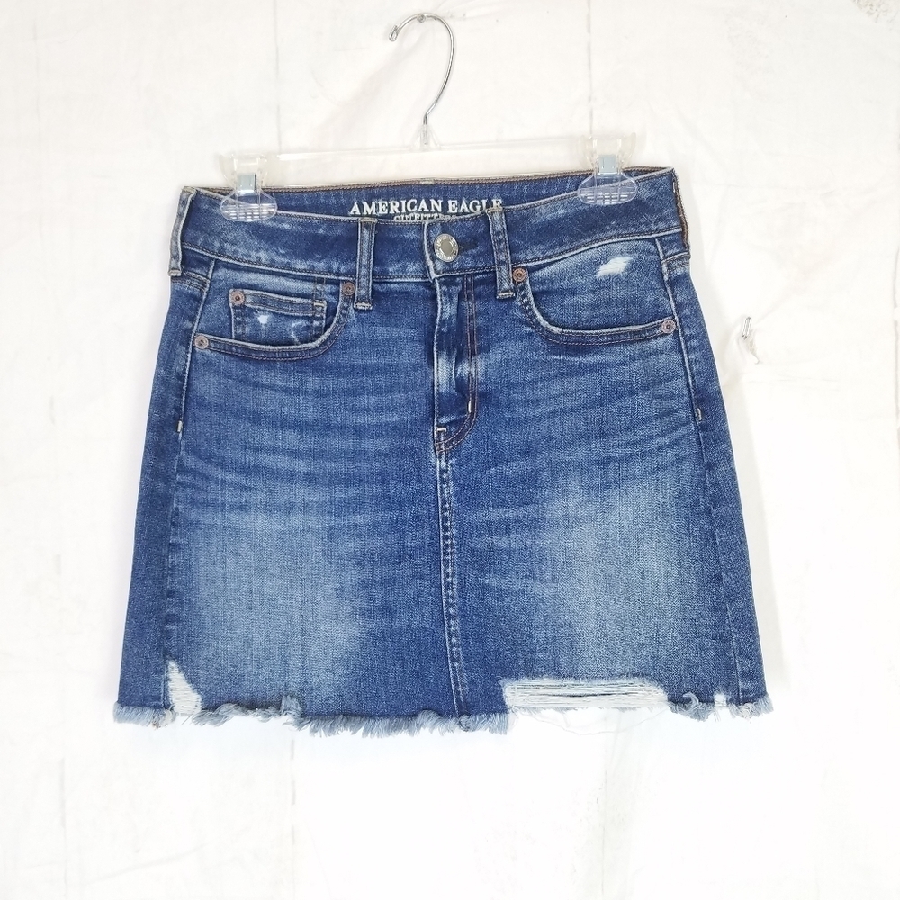 American Outfitters denim distressed skirt